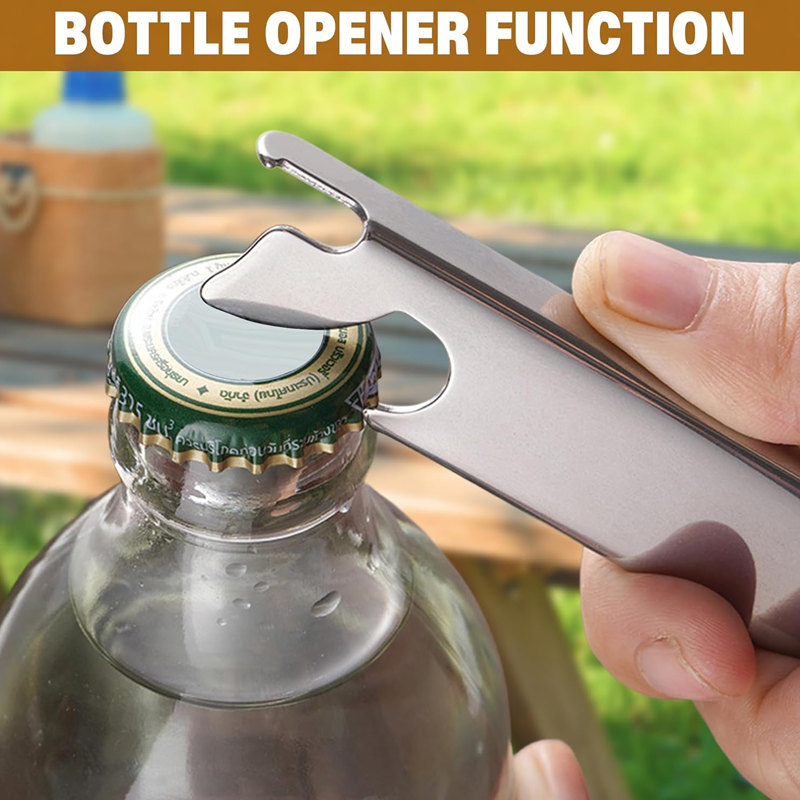 Bottle opener being used on a bottle with a grassy background