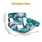 Floral-patterned car seat cover with dimensions on a white background