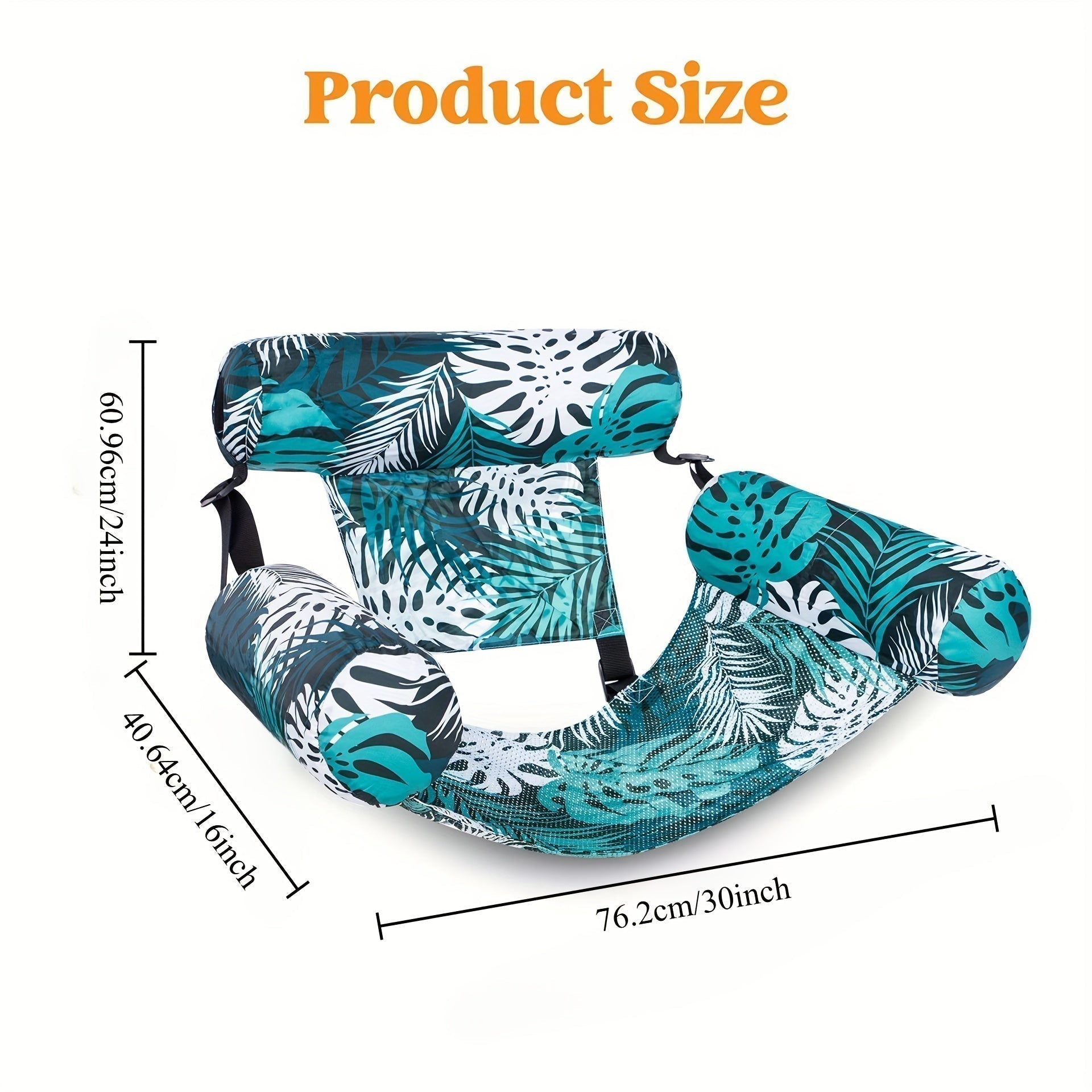 Floral-patterned car seat cover with dimensions on a white background