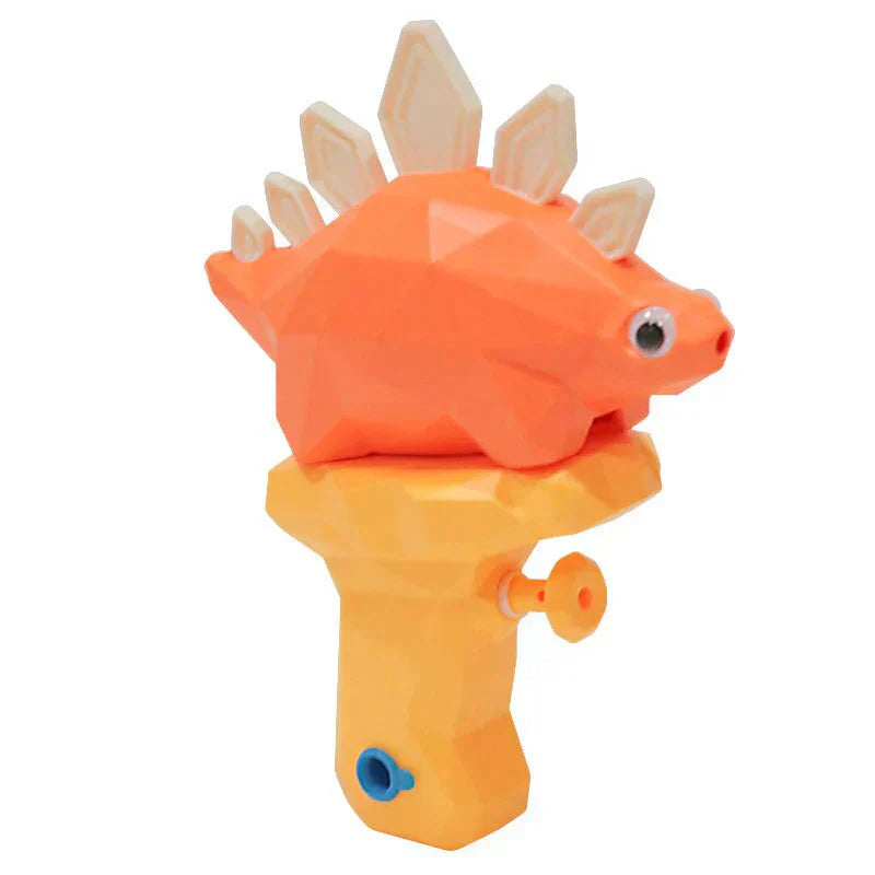 Toy water gun shaped like a stegosaurus on a white background