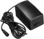 Black power adapter with cable on a white background