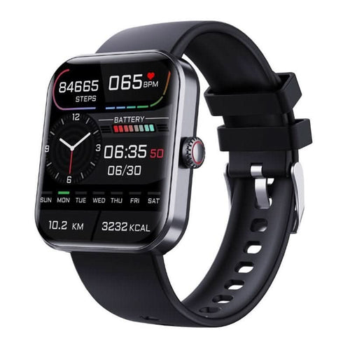Smartwatch with a black band on a white background