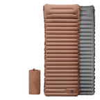 Two inflatable camping mats, one brown and one gray, on a white background.