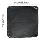 Black square mat with dimensions 91cm x 91cm on a white background