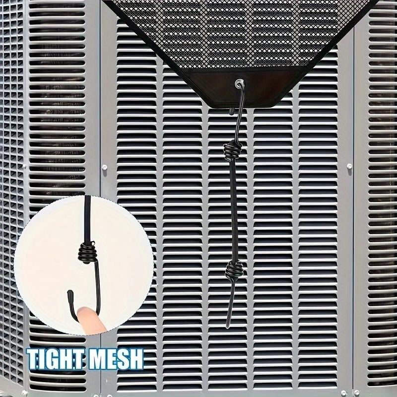 Air conditioning unit with a tight mesh cover on a gray background