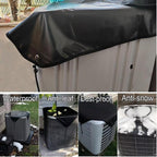 Black air conditioner cover with waterproof, anti-leaf, dust-proof, and anti-snow features.