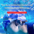 Person swimming with True Bone Conduction Headphones in an underwater setting