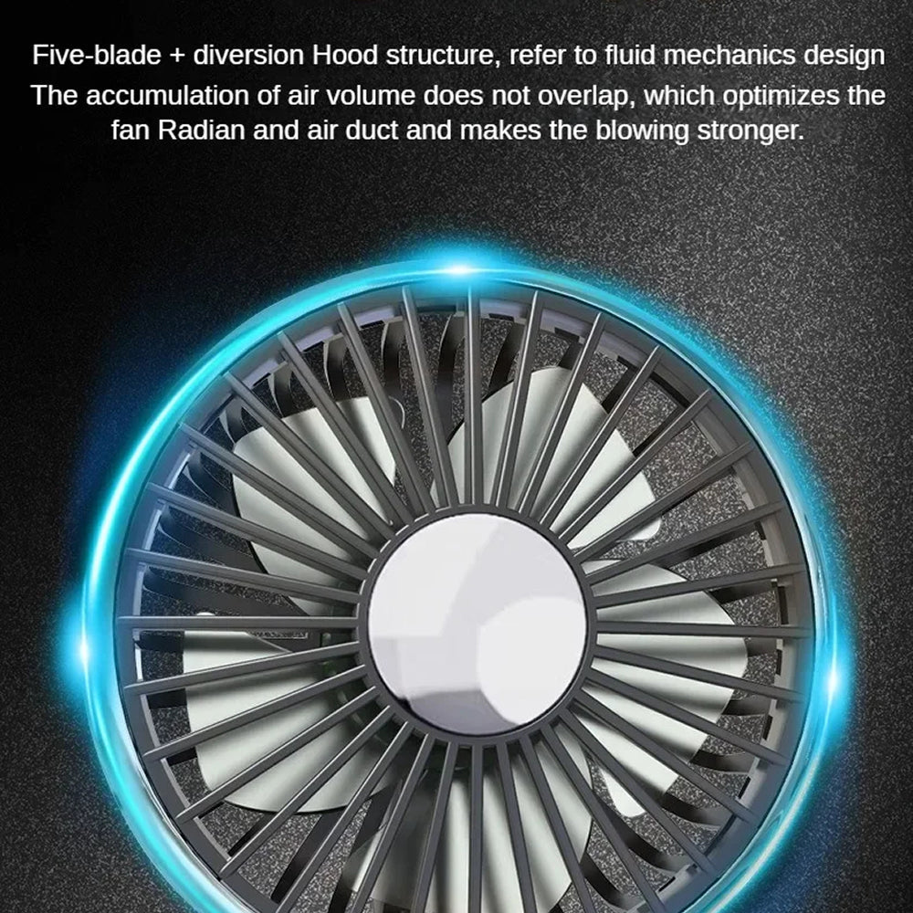 Fan blade design with text on fluid mechanics and air volume optimization.