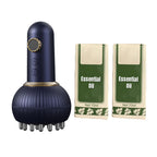 Black handheld device with metallic nozzles and two green boxes labeled 'Essential Oil' on a white background.