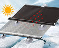 Solar panel on ice with a sun icon and red arrows indicating energy flow.