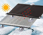 Solar panel on ice with a sun icon and red arrows indicating energy flow.