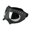 Black goggles with reflective lens on a white background