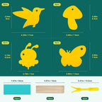 Yellow animal-shaped building blocks with measurements on a green background