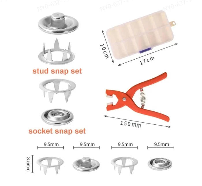 Snap Fasteners Set with Pliers | Stainless Steel, Rustproof, 100 or 200 Pieces