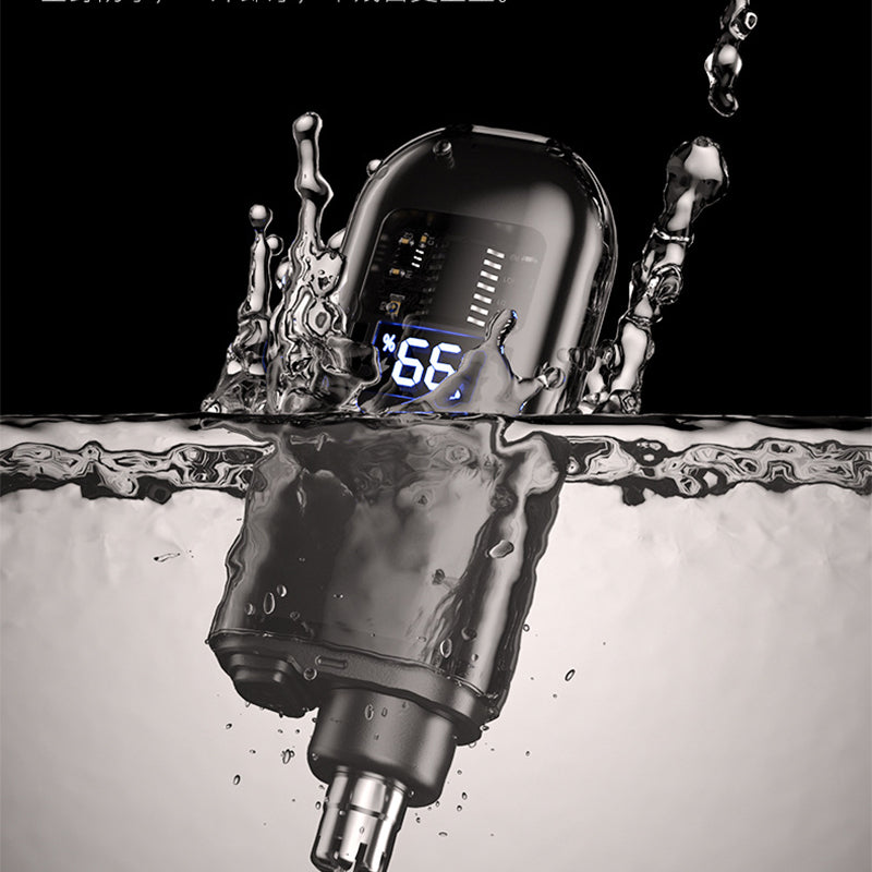 Digital thermometer with water droplets on a black and gray gradient background
