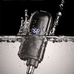 Digital thermometer with water droplets on a black and gray gradient background