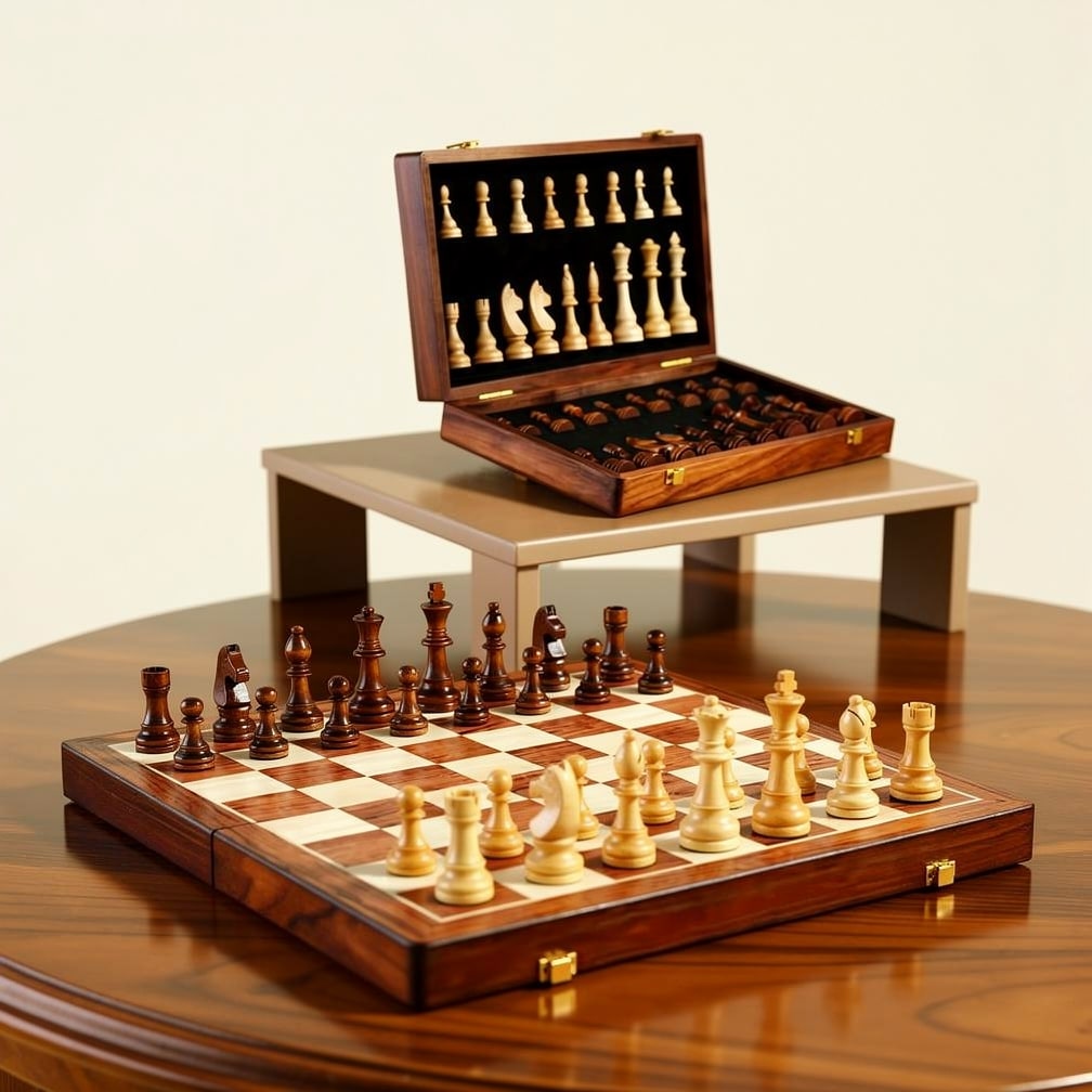 Foldable Wooden Chess Set with Storage | Complete with Pieces & Extra Queens