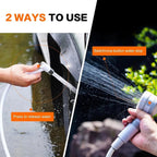 Two ways to use a water hose with text instructions on a split-screen background.