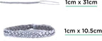 Gray braided bracelet with measurements on a white background