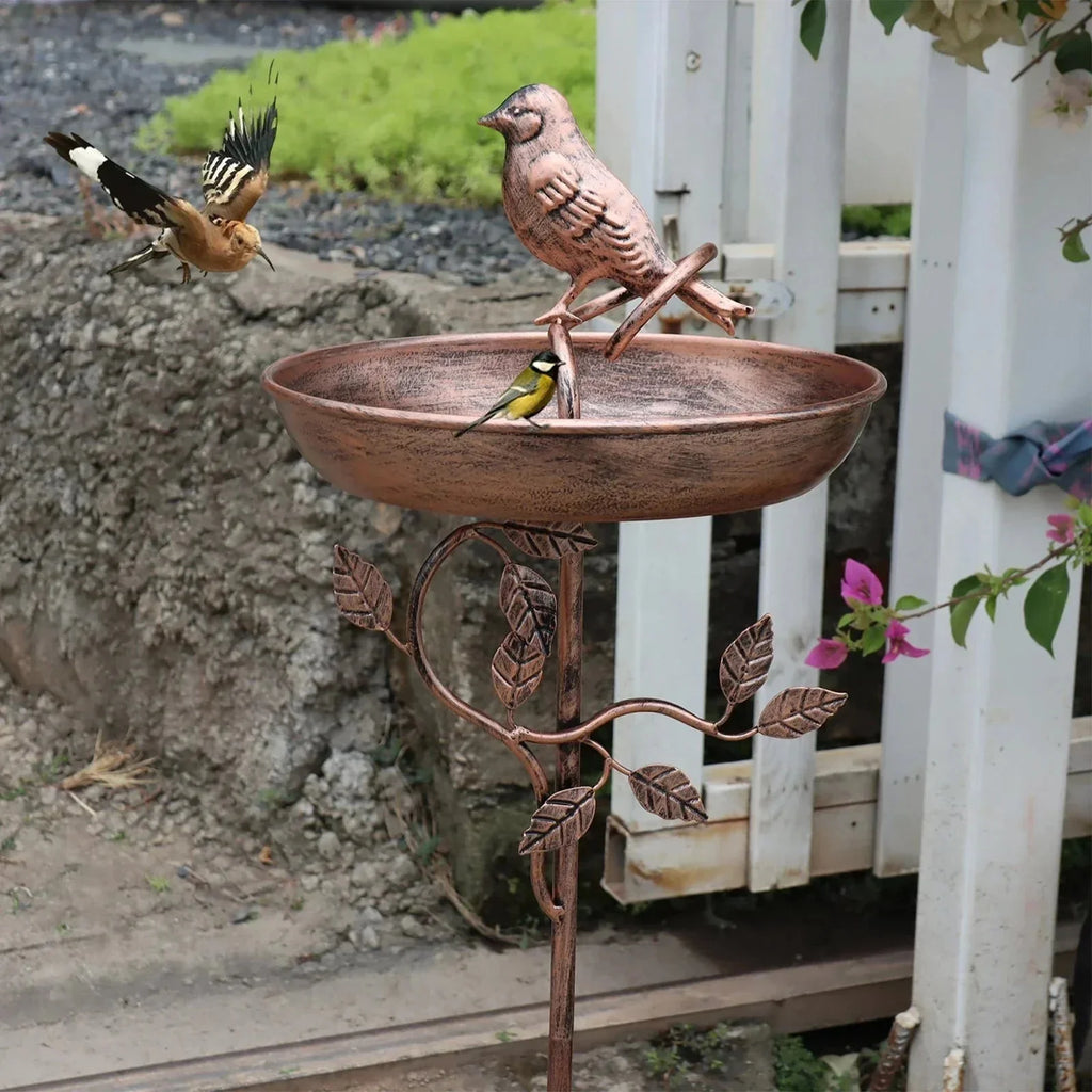 Decorative Birdbath with Pedestal | Metal Garden Bird Bath with Ground Spike