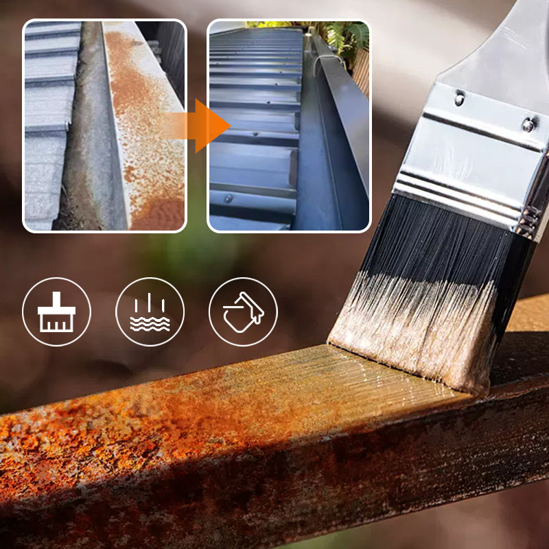 Cleaning process of a rusty metal surface with a brush, before and after comparison.