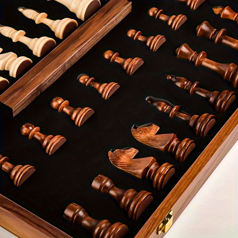 Foldable Wooden Chess Set with Storage | Complete with Pieces & Extra Queens