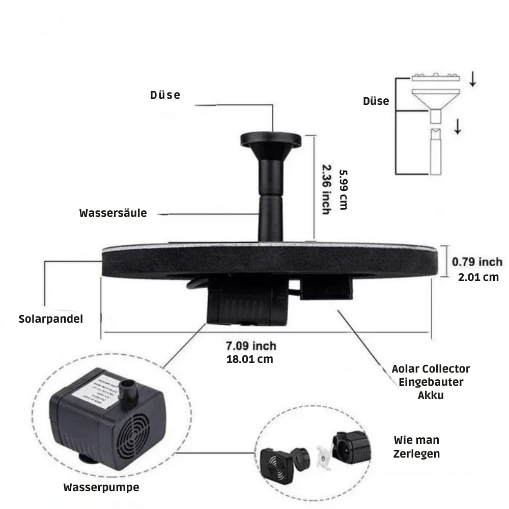 Solar Fountain Pump with 8 Nozzle Attachments | No Cables or Batteries