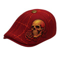 Men's Newsboy Cap with Skull Embroidery | Gothic Flat Cap with Rose & Cross