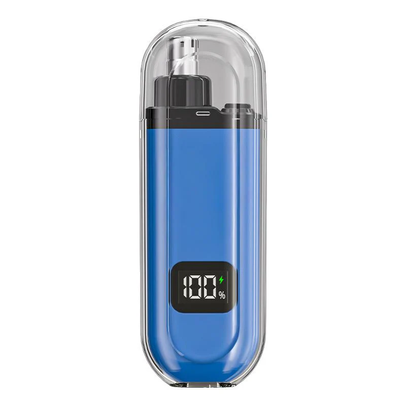 Blue electronic device with a digital display on a white background