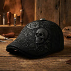 Men's Newsboy Cap with Skull Embroidery | Gothic Flat Cap with Rose & Cross
