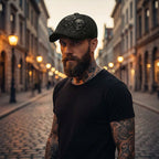 Men's Newsboy Cap with Skull Embroidery | Gothic Flat Cap with Rose & Cross
