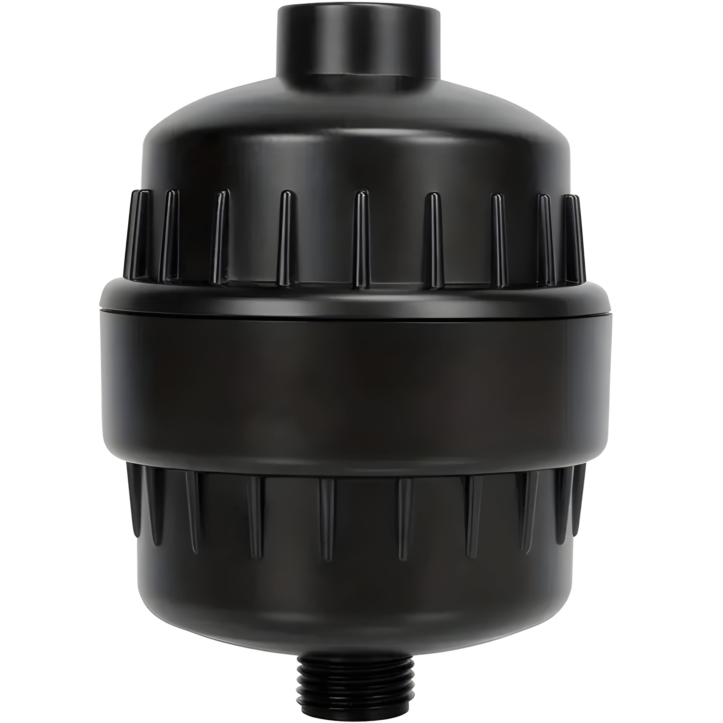Black shower head filter on a white background