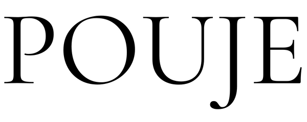 Black text 'POUJE' on a white background