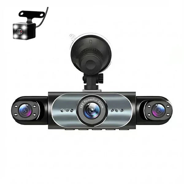 Multi-camera system with front and rear views on a white background