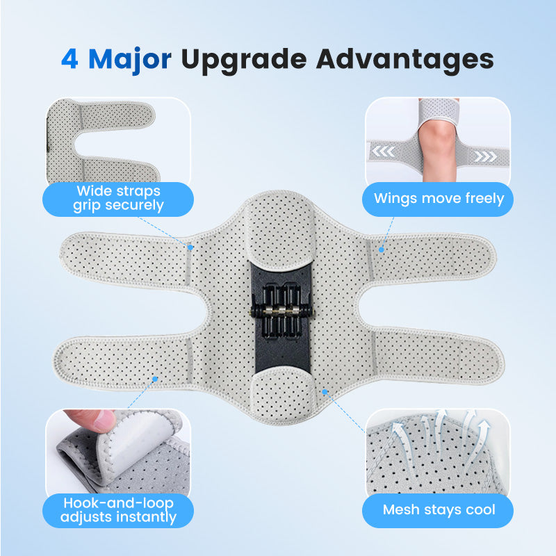 Product with labeled advantages on a light blue background