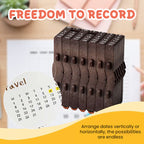 Set of date stamps with a calendar and text 'Freedom to Record' on a blurred background.