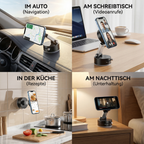 Collage of a phone holder in various settings with text labels.