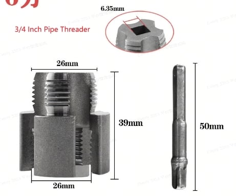 3/4 Inch Pipe Threader with dimensions labeled on a white background