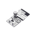 Metal sewing machine presser foot on a white background