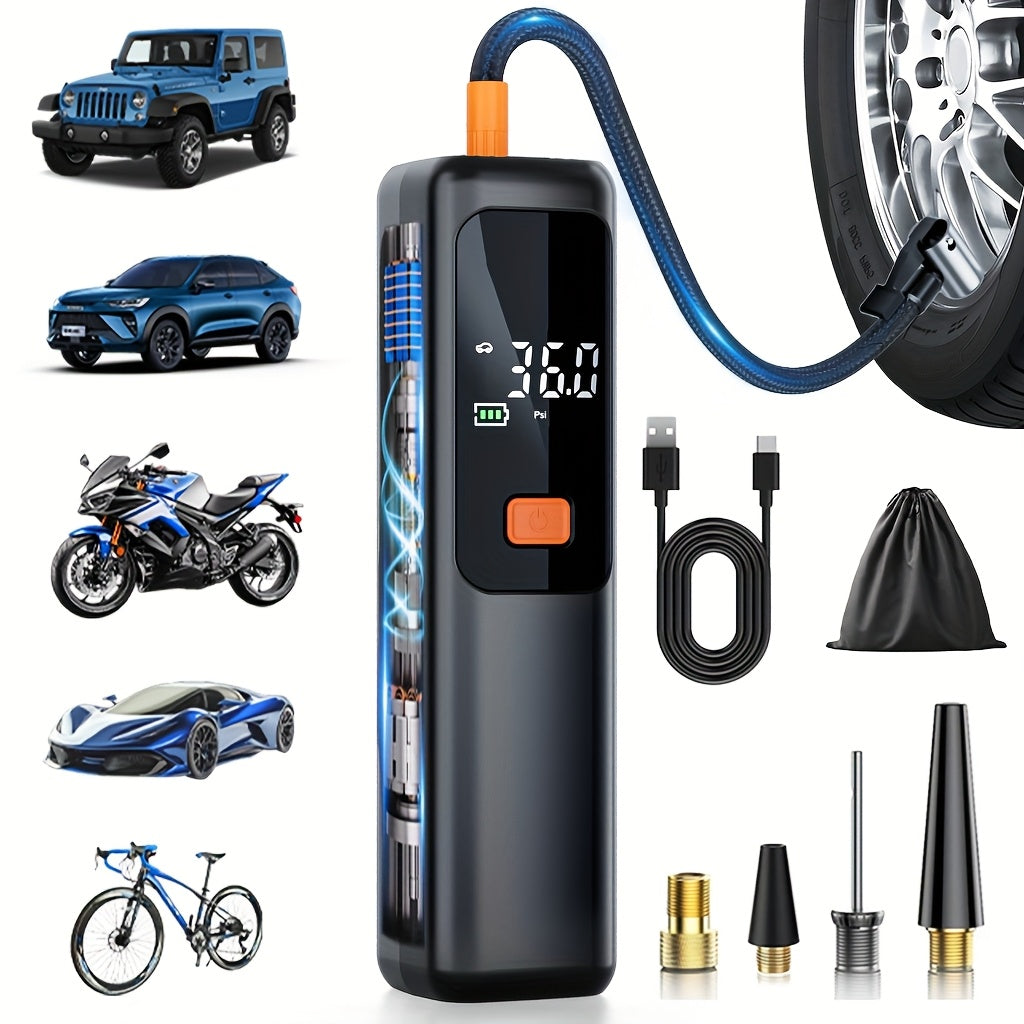 Portable Tyre Inflator with LCD – Auto Shut-Off, 150 PSI, Rechargeable
