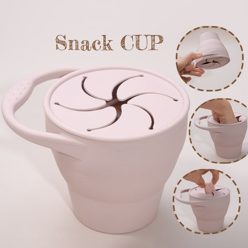 Collapsible snack cup with lid on a white background