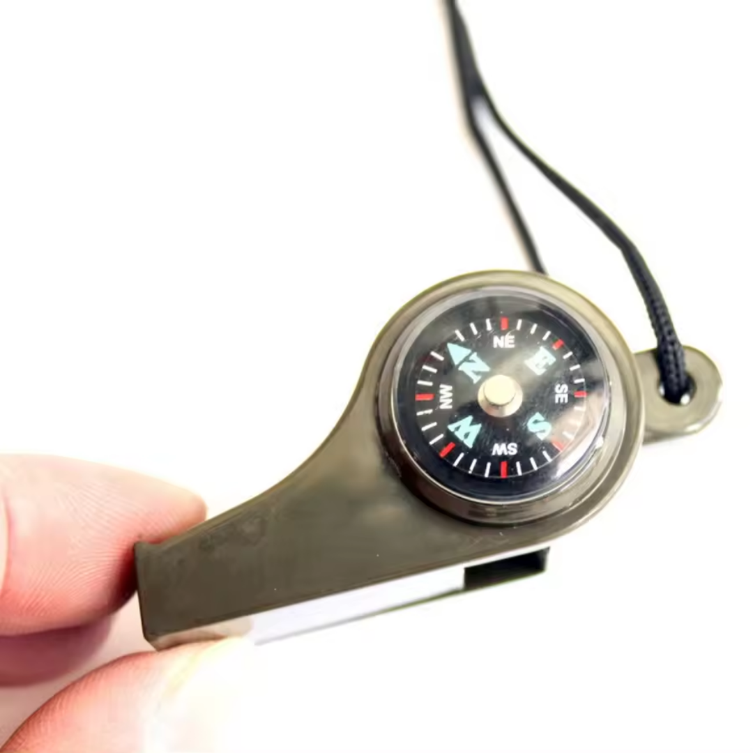 Survival Whistle with Compass and Thermometer | 3-in-1, No Batteries Needed