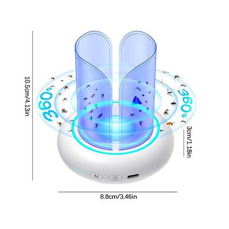 Mosquito killer device with dimensions labeled on a white background