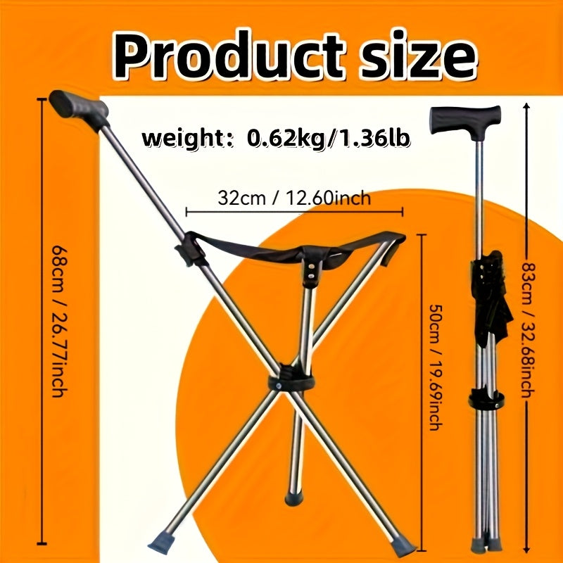 2-in-1 Walking Stick with Seat | Foldable Stainless Steel Cane
