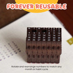 Set of date stamps with 'Forever Reusable' text above on a calendar background