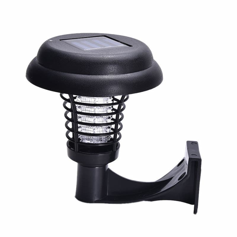 Black solar-powered bug zapper on a white background