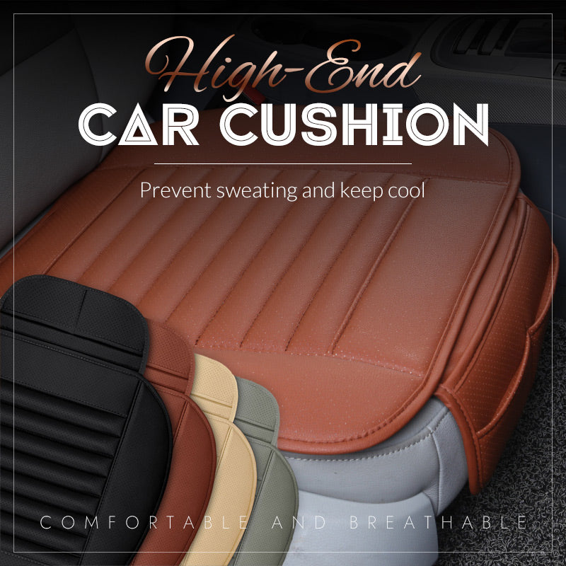 Car seat cushion with text highlighting features and benefits