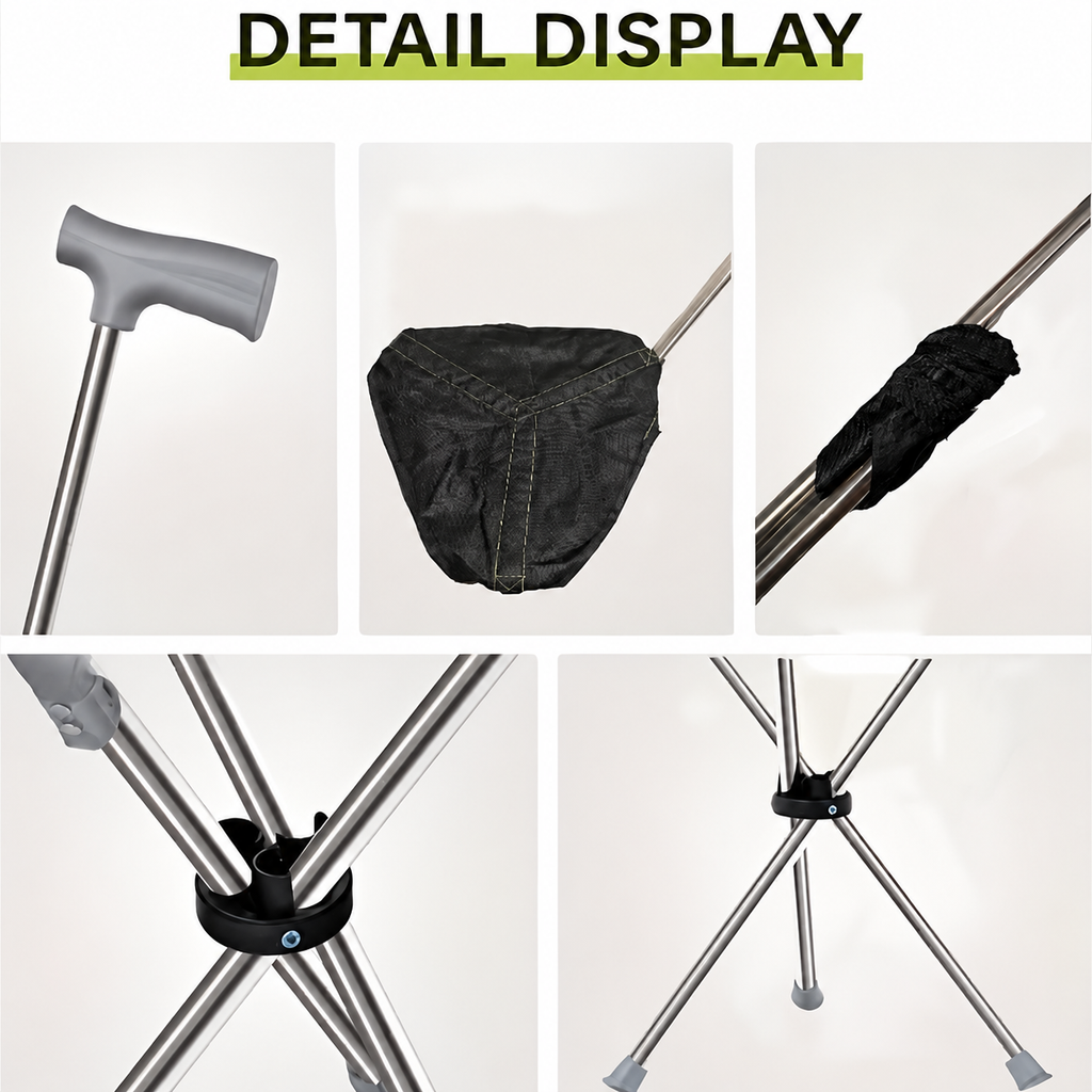 2-in-1 Walking Stick with Seat | Foldable Stainless Steel Cane