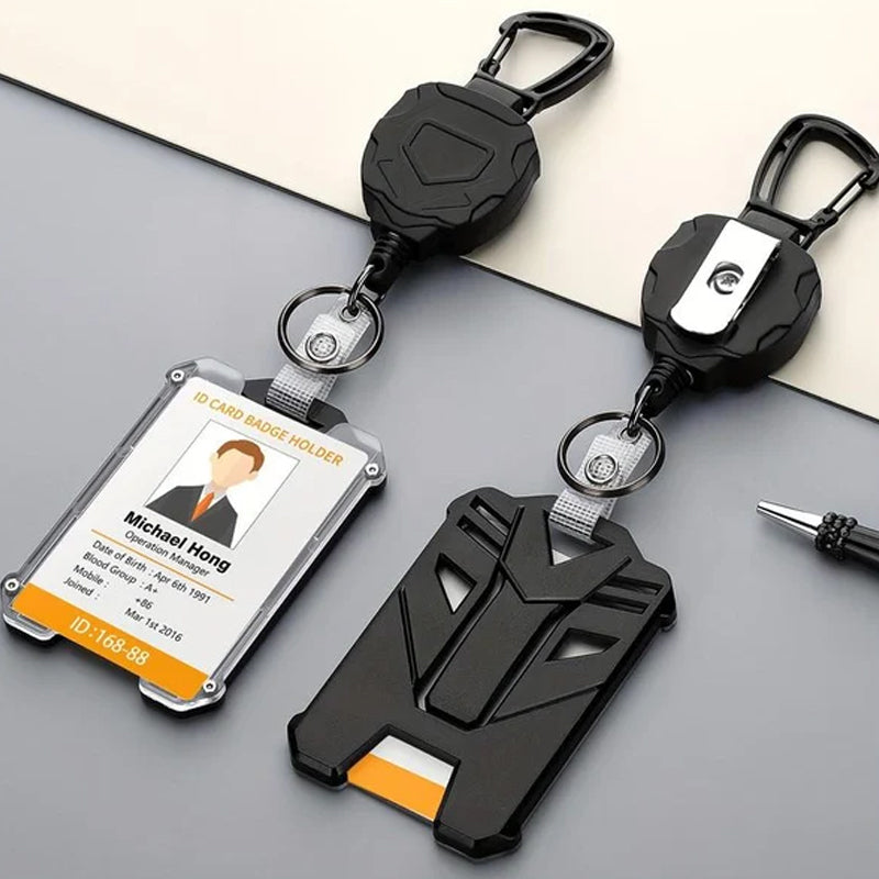 Retractable ID Holder | 80cm Reach, 360° Rotation, Carabiner Clip