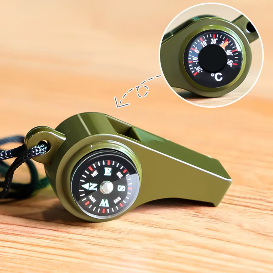 Survival Whistle with Compass and Thermometer | 3-in-1, No Batteries Needed